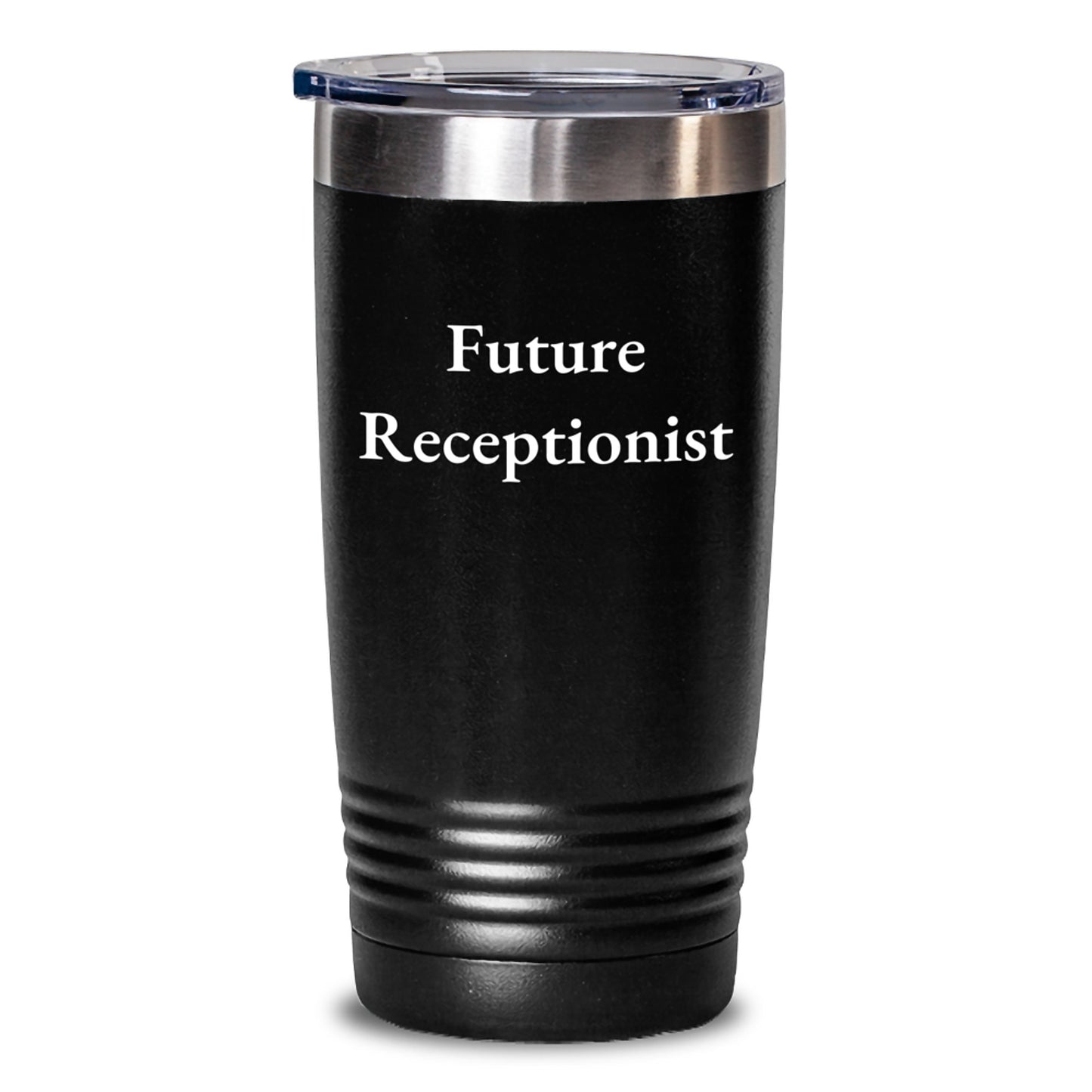 Funny Future Receptionist Gifts, Unique Tumblers for Coworkers, 20oz or 30oz Black Stainless Steel Tumblers with Lid, Inspirational Quote for Men and Women, Christmas Unique Gifts from Friends - Main