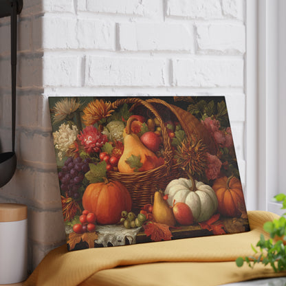 Autumn Harvest Glass Cutting Board — Thanksgiving Cornucopia Kitchen Decor