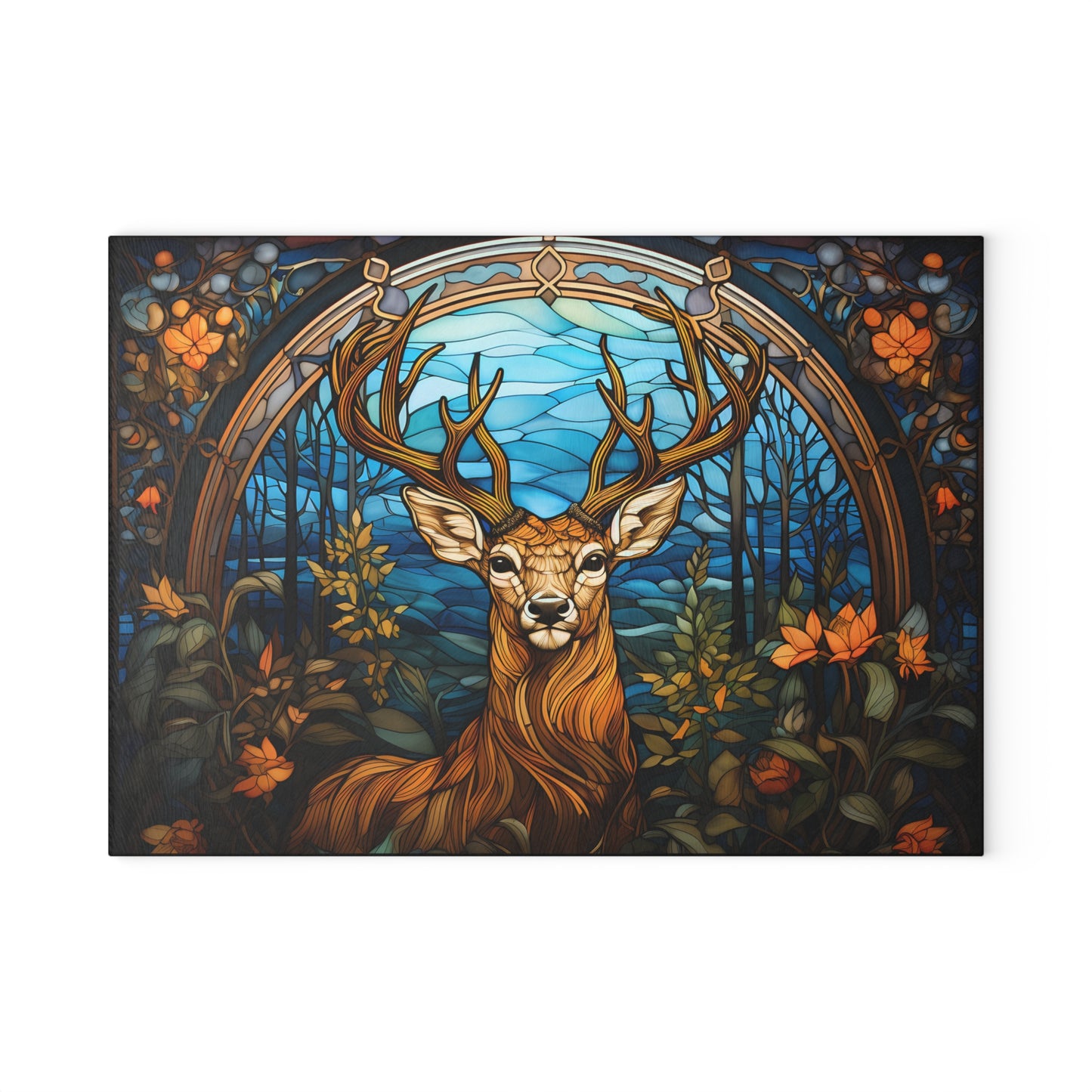 Glass Cutting Board - Stained Glass Stag Design