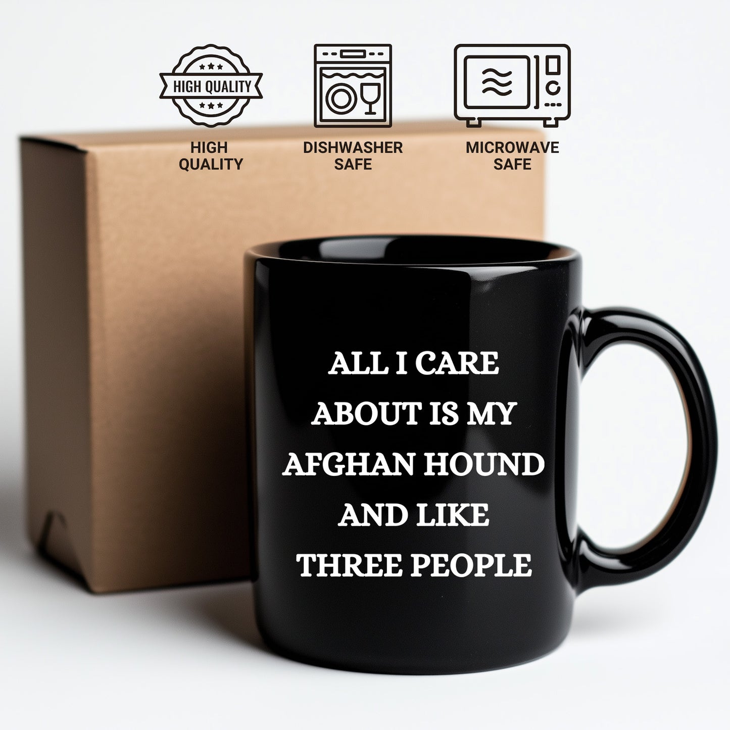 Afghan Hound Dog Lover Birthday, Christmas Gifts Black Ceramic Coffee Mug  - All I Care About Is My Afghan Hound and Like Three People - Mallard Moon Gift Shop