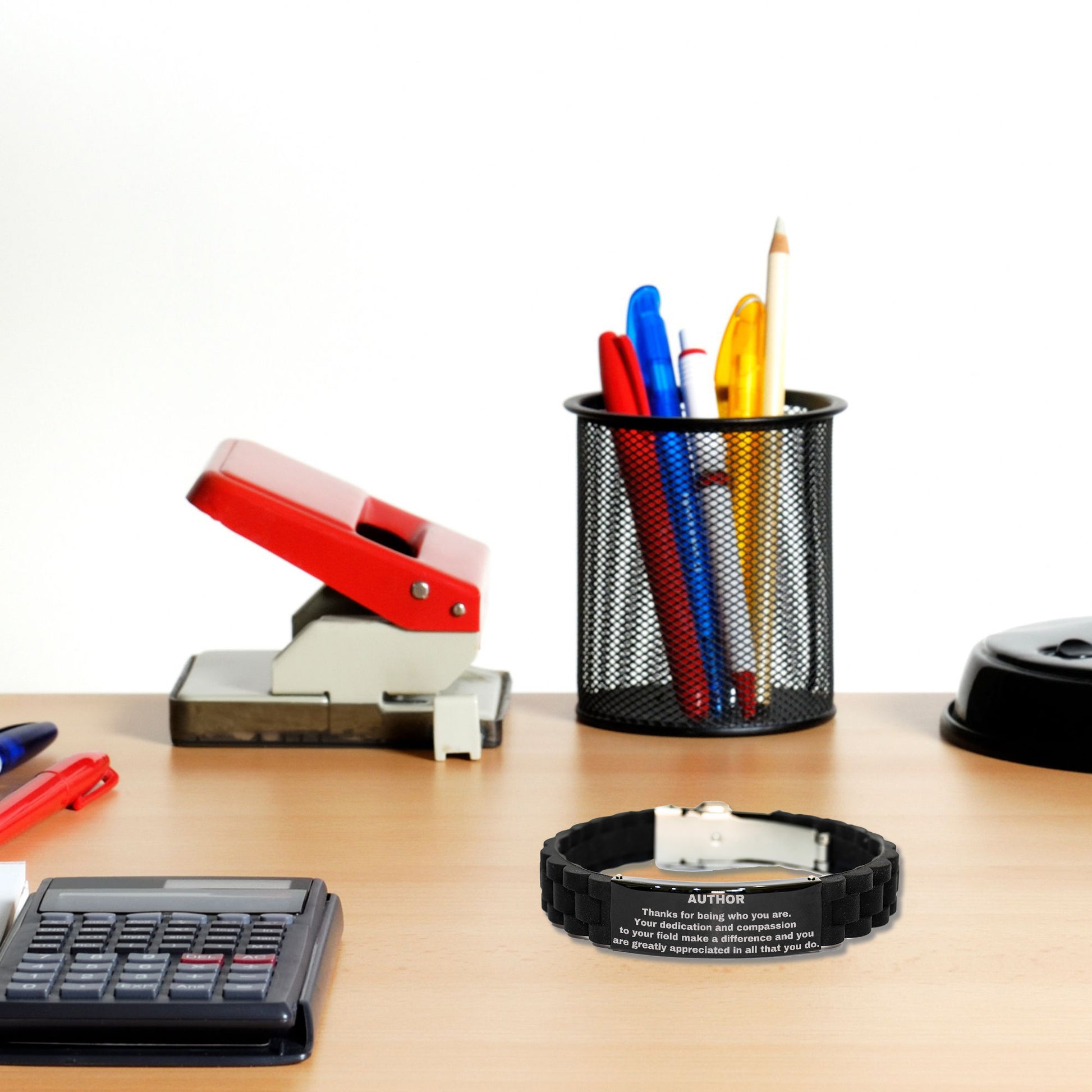 Author Black  Glidelock Clasp Engraved Bracelet - Thanks for being who you are - Birthday Christmas Jewelry Gifts Coworkers Colleague Boss - Mallard Moon Gift Shop