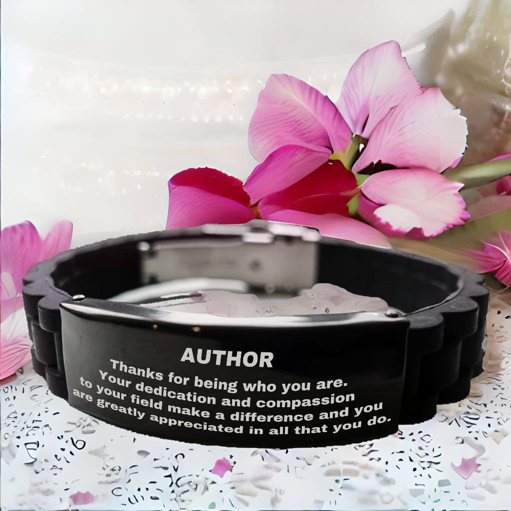 Author Black  Glidelock Clasp Engraved Bracelet - Thanks for being who you are - Birthday Christmas Jewelry Gifts Coworkers Colleague Boss - Mallard Moon Gift Shop