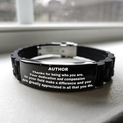 Author Black  Glidelock Clasp Engraved Bracelet - Thanks for being who you are - Birthday Christmas Jewelry Gifts Coworkers Colleague Boss - Mallard Moon Gift Shop