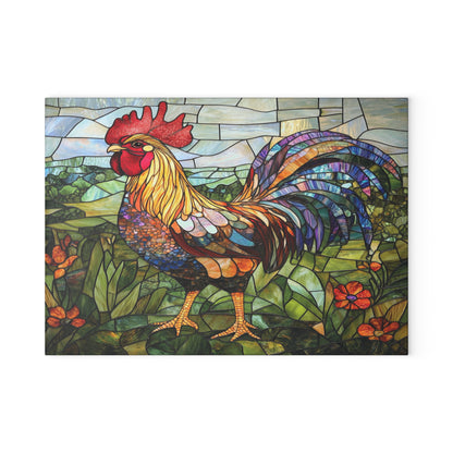 Rooster Mosaic Glass Cutting Board – Colorful Stained-Glass Kitchen Decor