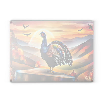 Glass Cutting Board — Colorful Turkey Sunset Kitchen Cutting Board, Autumn Farmhouse Décor
