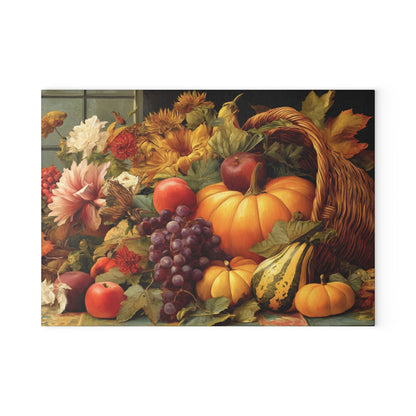 Autumn Harvest Glass Cutting Board — Cornucopia Pumpkins & Fall Fruit Kitchen Decor