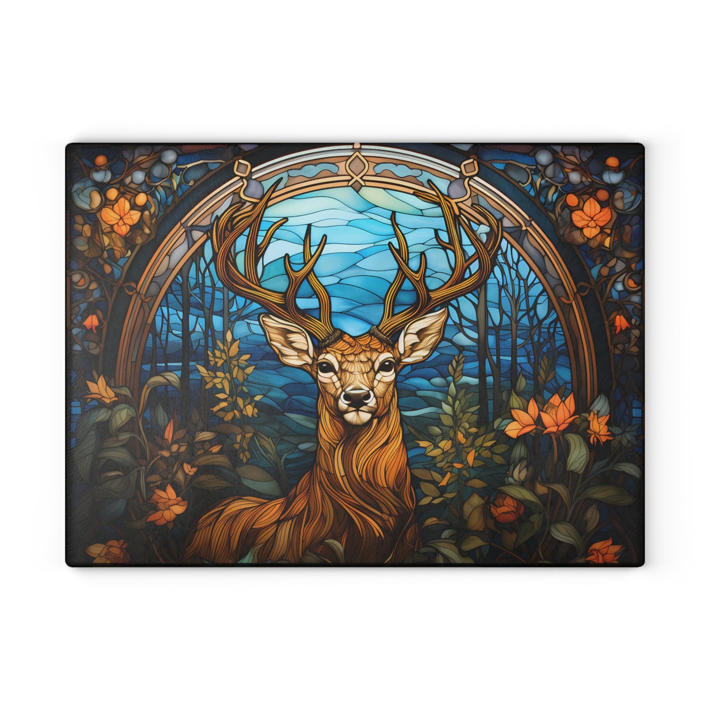 Glass Cutting Board - Stained Glass Stag Design