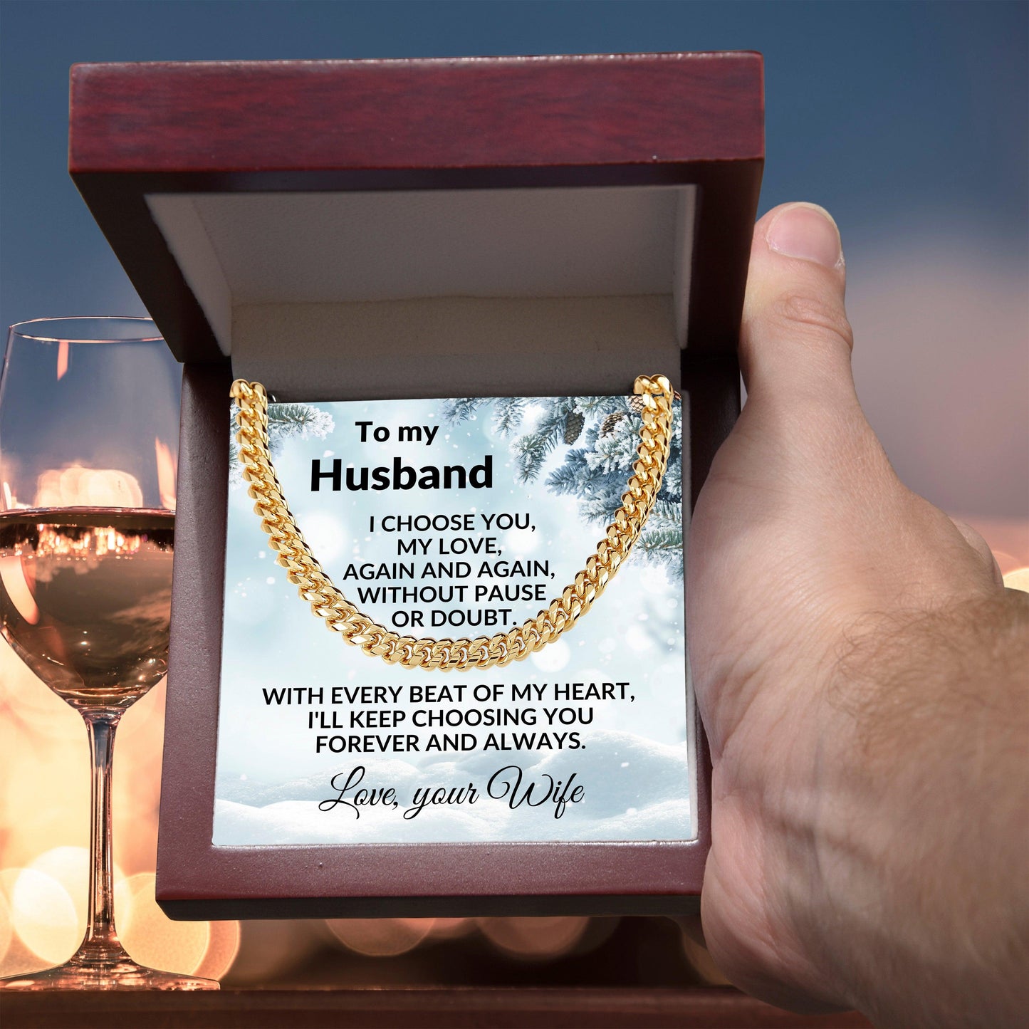 To My Husband - I Choose You - Cuban Chain Necklace with Message Card and Gift Box - Mallard Moon Gift Shop