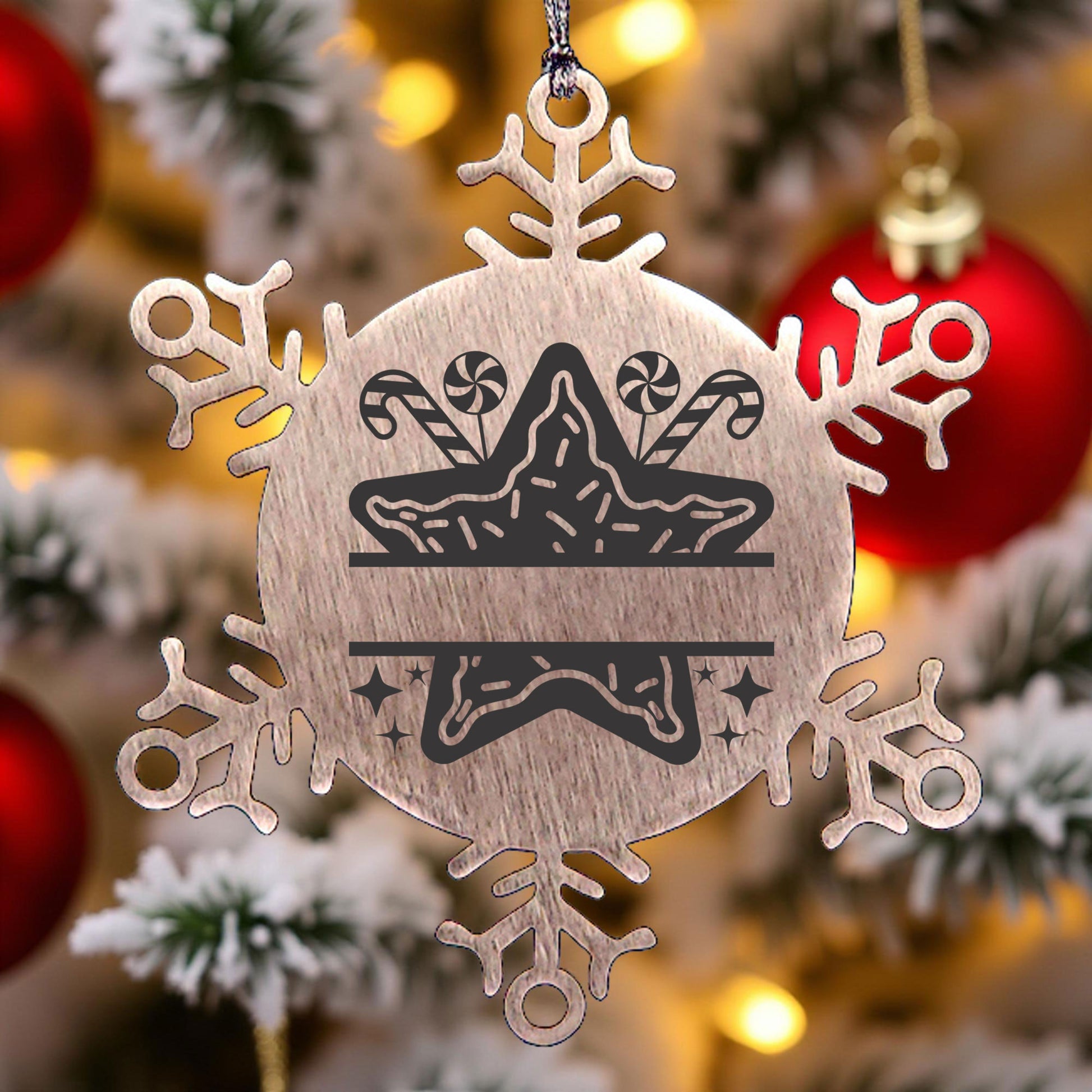 Personalized Snowflake Christmas Star Cookie Tree Ornament Family Name Laser Engraved Stainless Steel - Mallard Moon