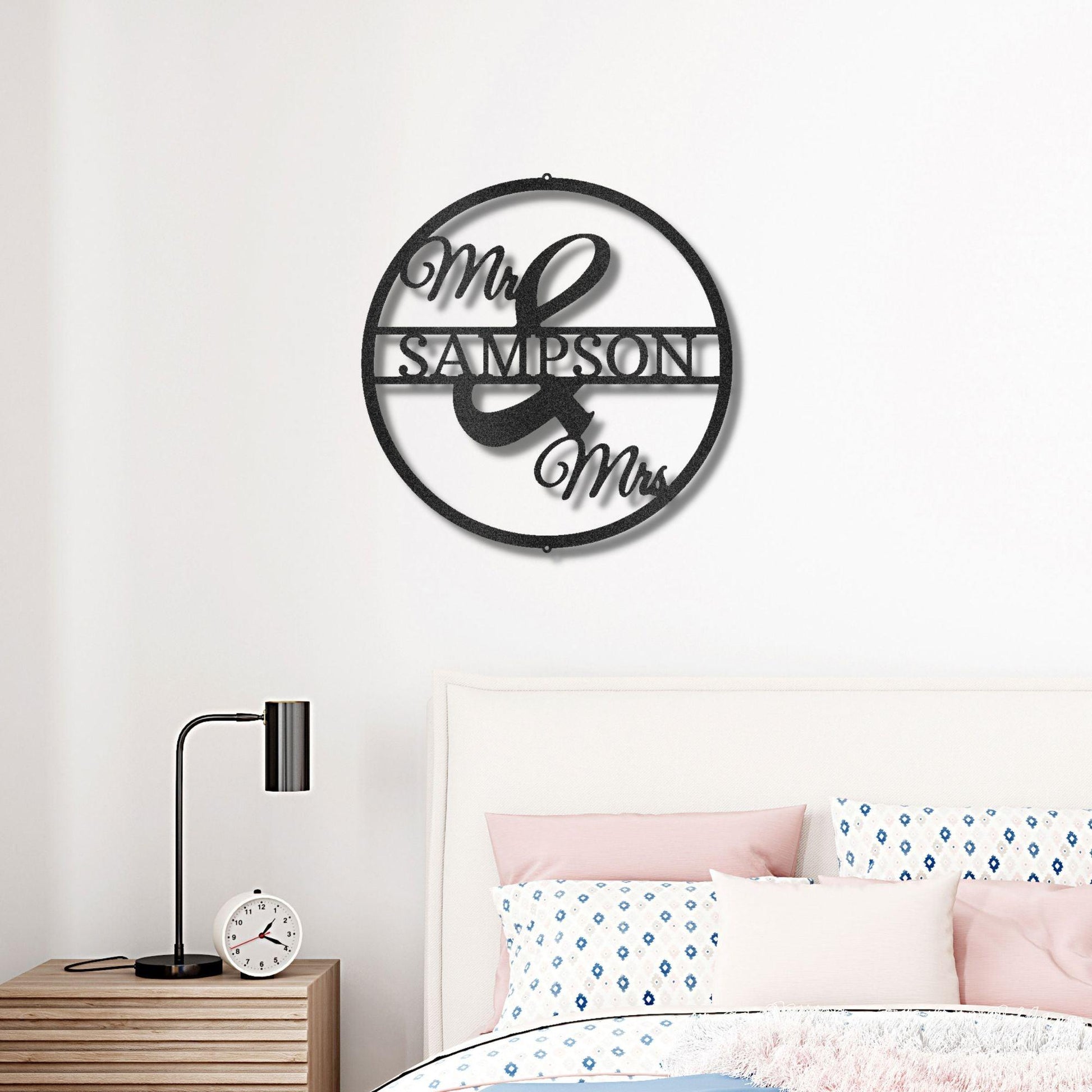 Mr and Mrs Circle Custom Name Steel Wall Sign - Mallard Moon Gift Shop