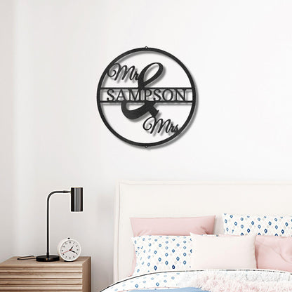 Mr and Mrs Circle Custom Name Steel Wall Sign - Mallard Moon Gift Shop