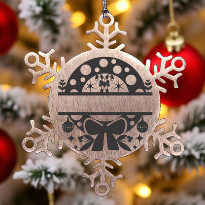 Personalized Snowflake Wreath Tree Ornament Family Name Laser Engraved Stainless Steel - Mallard Moon