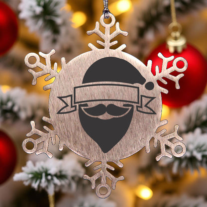 Personalized Family Name Santa Claus Laser Engraved Stainless Steel Snowflake Tree Ornament - Mallard Moon