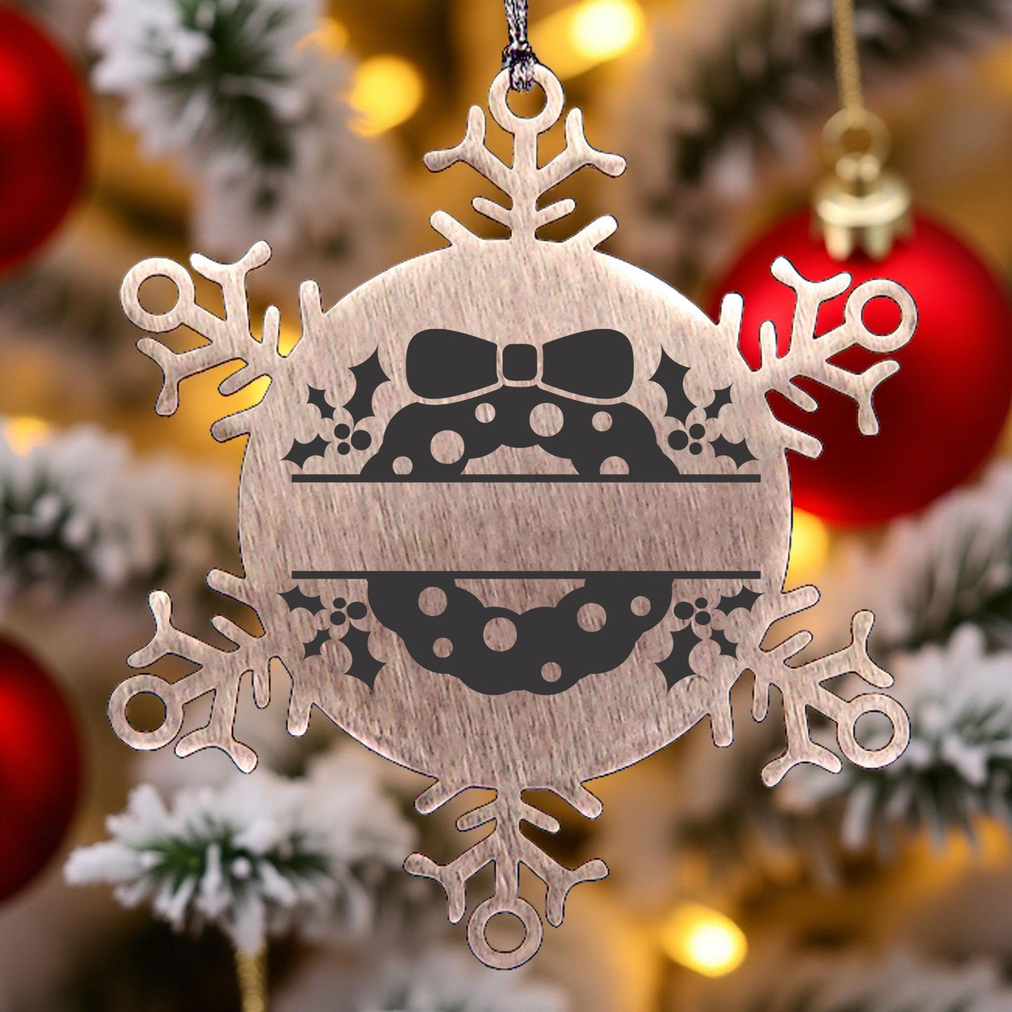 Personalized Christmas Wreath Laser Engraved Snowflake Stainless Steel Tree Ornament - Mallard Moon
