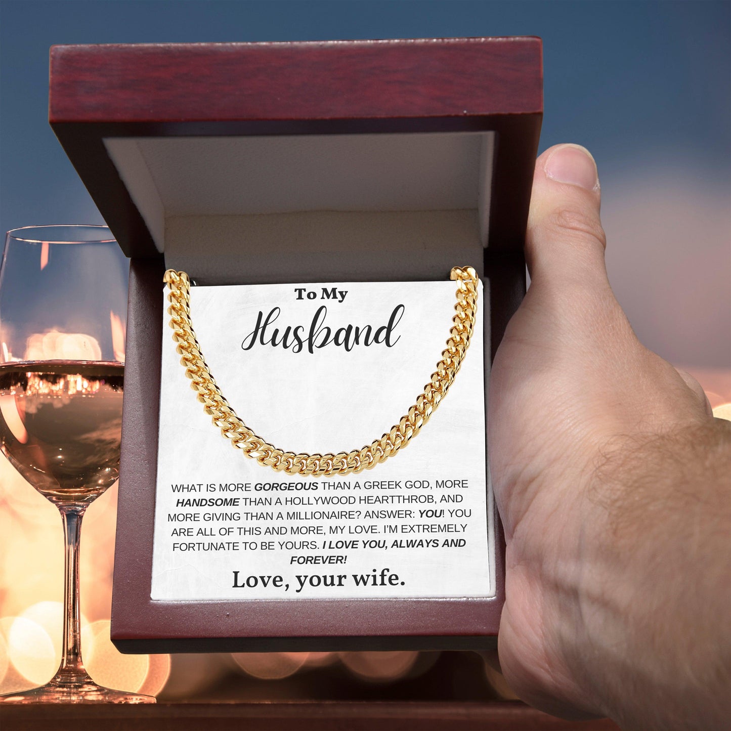 To My Husband, My Greek God, My Heartthrob, My Love - Cuban Link Chain Necklace - Mallard Moon Gift Shop