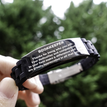 Bookbinder Glidelock Bracelet – Engraved Black Stainless Steel and Silicone Wristband Gift for Bookbinders – Appreciation Gift for Him or Her - Mallard Moon Gift Shop