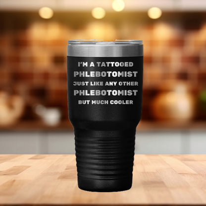 Tattooed Phlebotomist – Stainless Steel Polar Tumbler 30 oz for Inked Lab Techs & Healthcare Pros - Mallard Moon Gift Shop