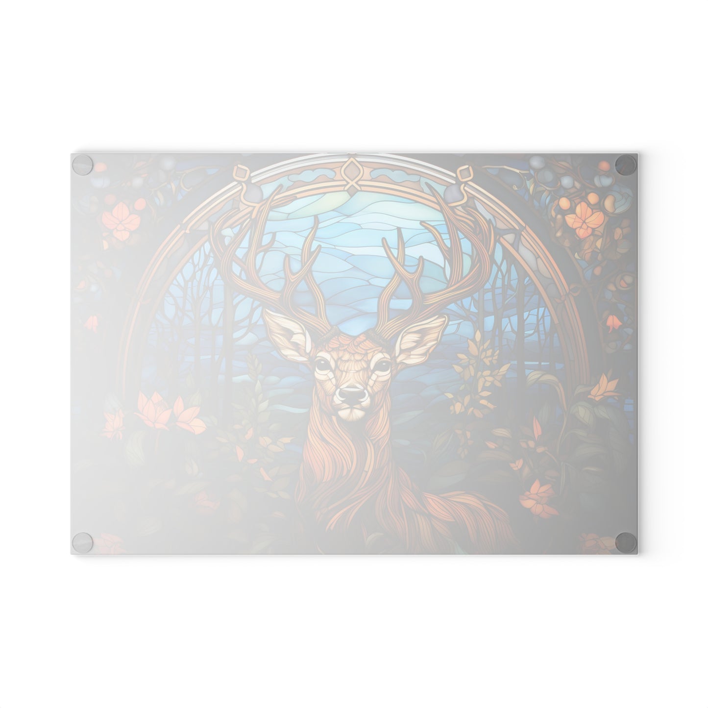 Glass Cutting Board - Stained Glass Stag Design