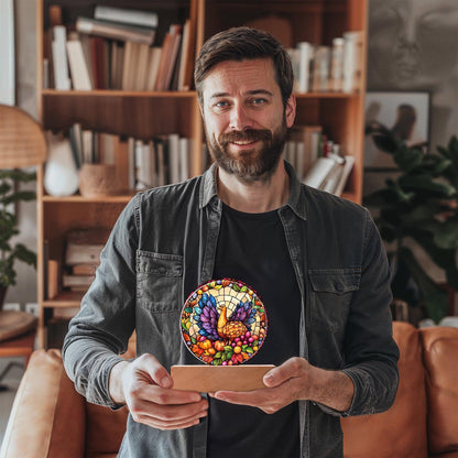 Turkey Stained-glass Round Acrylic Plaque - LED Lighted Wooden Base - Mallard Moon Gift Shop