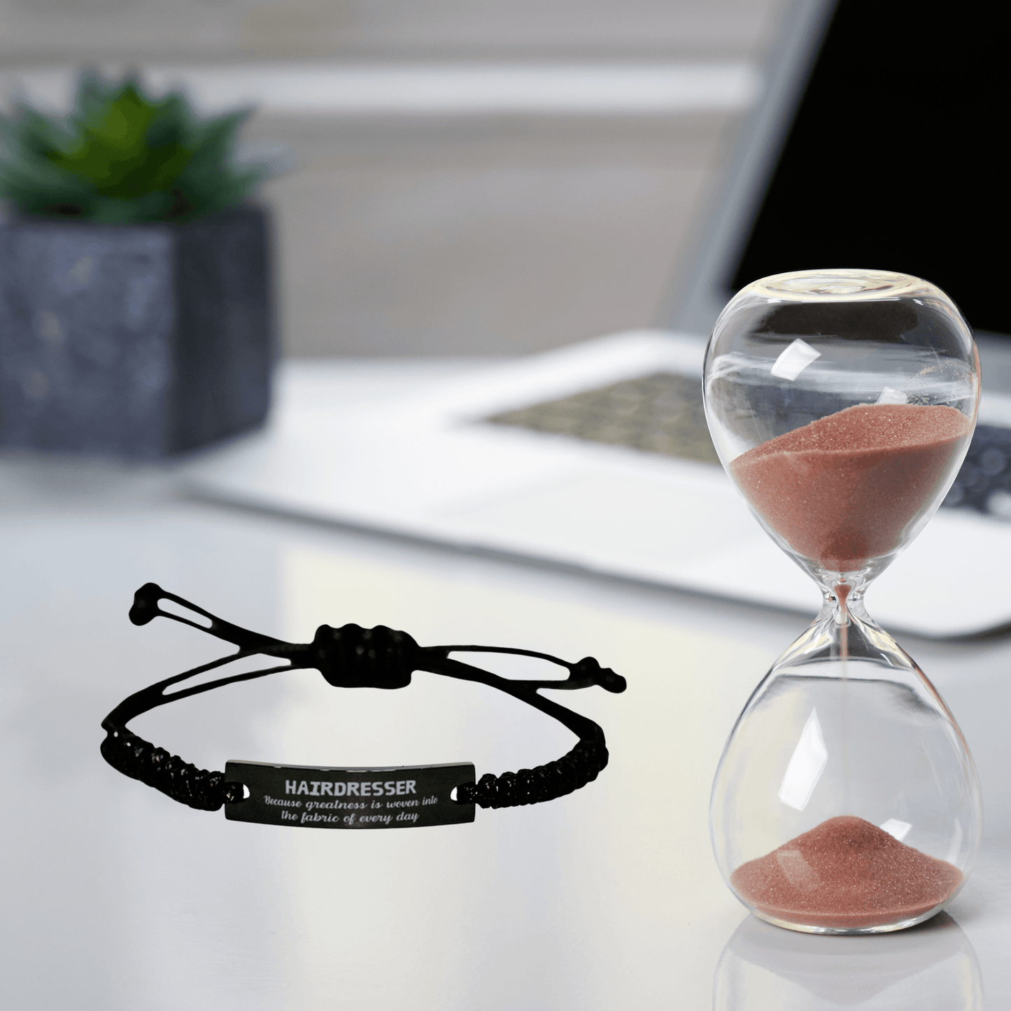 Sarcastic Hairdresser Black Rope Bracelet Gifts, Christmas Holiday Gifts for Hairdresser Birthday, Hairdresser: Because greatness is woven into the fabric of every day, Coworkers, Friends - Mallard Moon Gift Shop