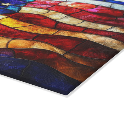 American Flag Glass Cutting Board — Stained-Glass Patriotic Kitchen Decor
