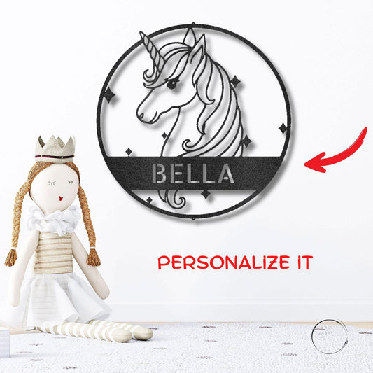 Unicorn Custom Name Metal Art Wall Sign - Mallard Moon Gift Shop
