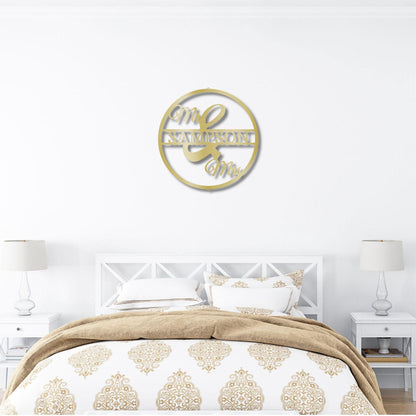 Mr and Mrs Circle Custom Name Steel Wall Sign - Mallard Moon Gift Shop