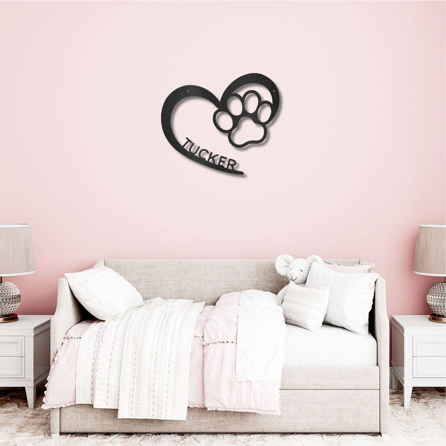 Puppy Love Paw Print Monogram Personalized Metal Art Wall Sign - Mallard Moon Gift Shop