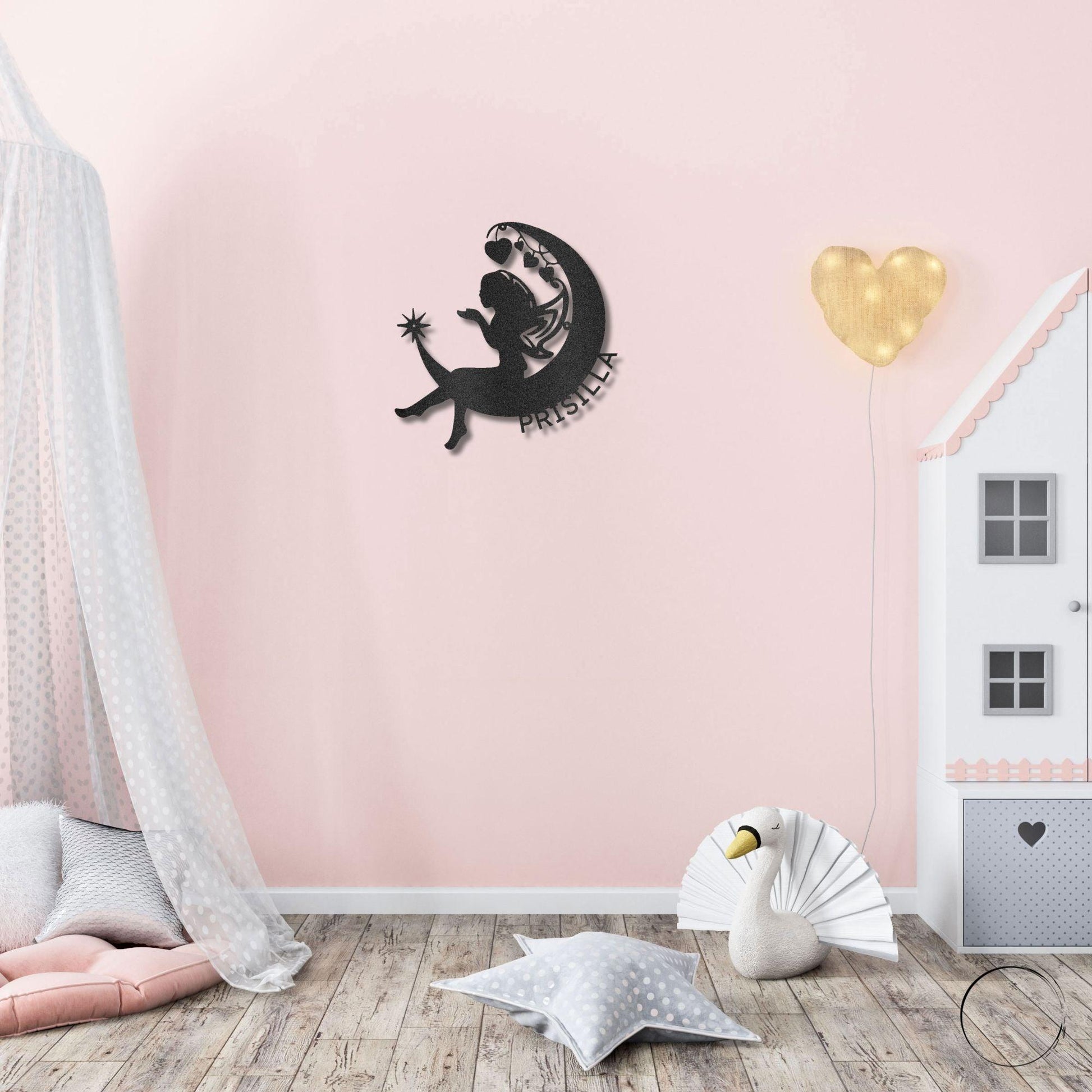 Fairy Moon Custom Name Metal Art Wall Sign - Mallard Moon Gift Shop