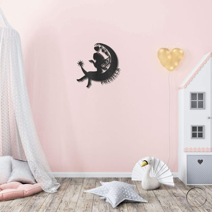Fairy Moon Custom Name Metal Art Wall Sign - Mallard Moon Gift Shop