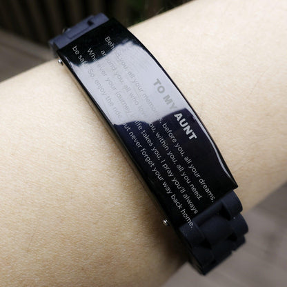 Inspirational Aunt Black Glidelock Clasp Bracelet Birthday Christmas Behind you, all your memories, before you, all your dreams, around you, all who love you, within you, all you need - Mallard Moon Gift Shop