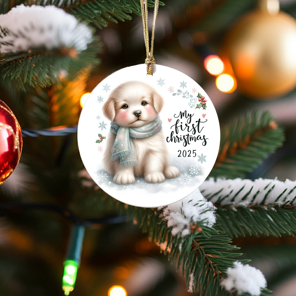My First Christmas 2025 Puppy Ornament – Baby’s First Christmas Keepsake, Cute Newborn Gift, Durable MDF Ornament with Gold Cord - Mallard Moon