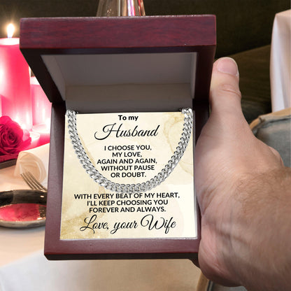 To My Husband - Beat of My Heart - Cuban Chain Necklace with Message Card and Gift Box - Mallard Moon Gift Shop