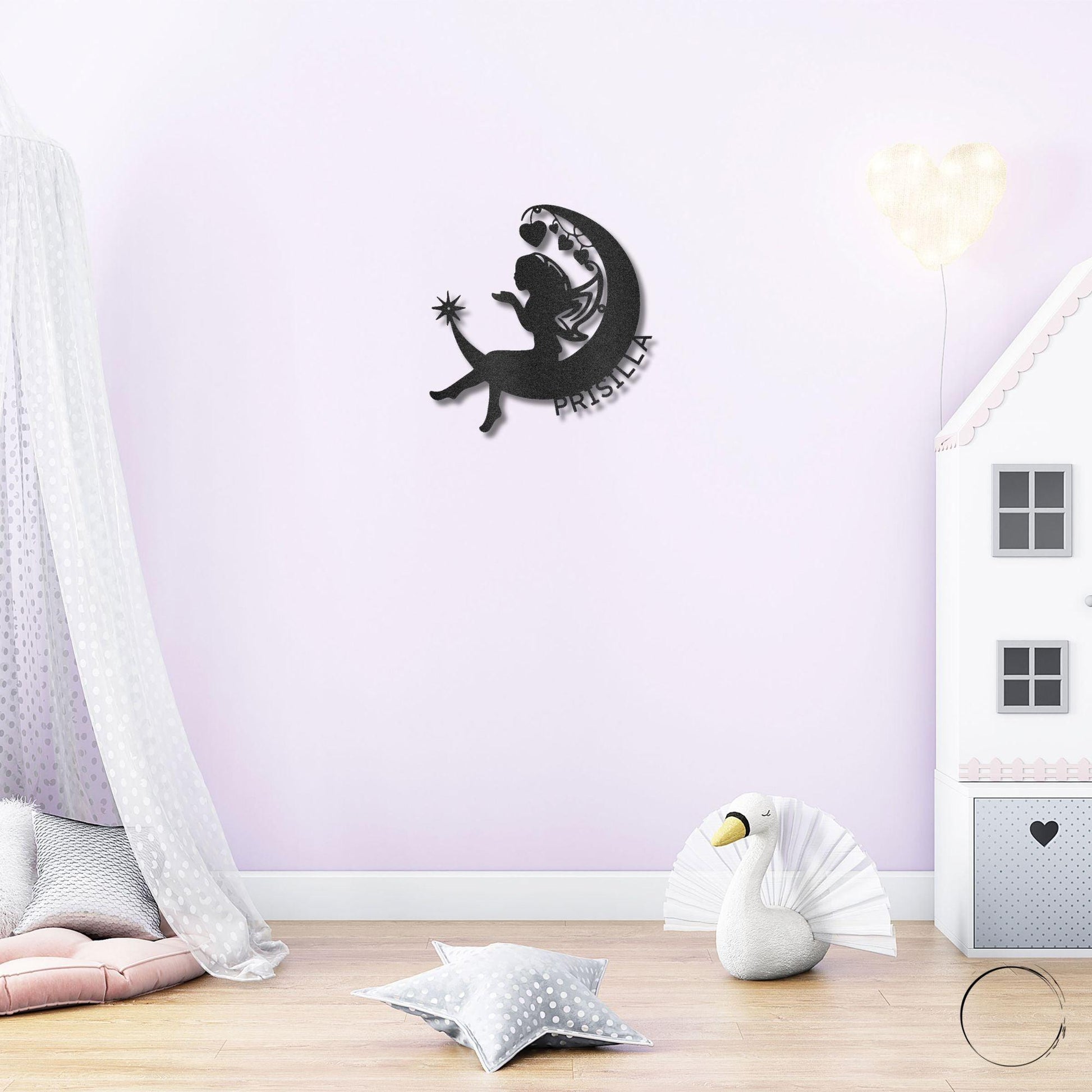 Fairy Moon Custom Name Metal Art Wall Sign - Mallard Moon Gift Shop