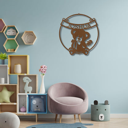 Cherished Teddy Bear: Personalized Metal Name Sign for Children - Mallard Moon Gift Shop