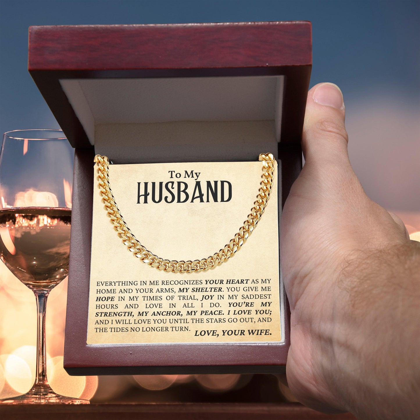 To My Husband - My Strength, My Anchor, My Peace - Cuban Link Chain Necklace - Mallard Moon Gift Shop