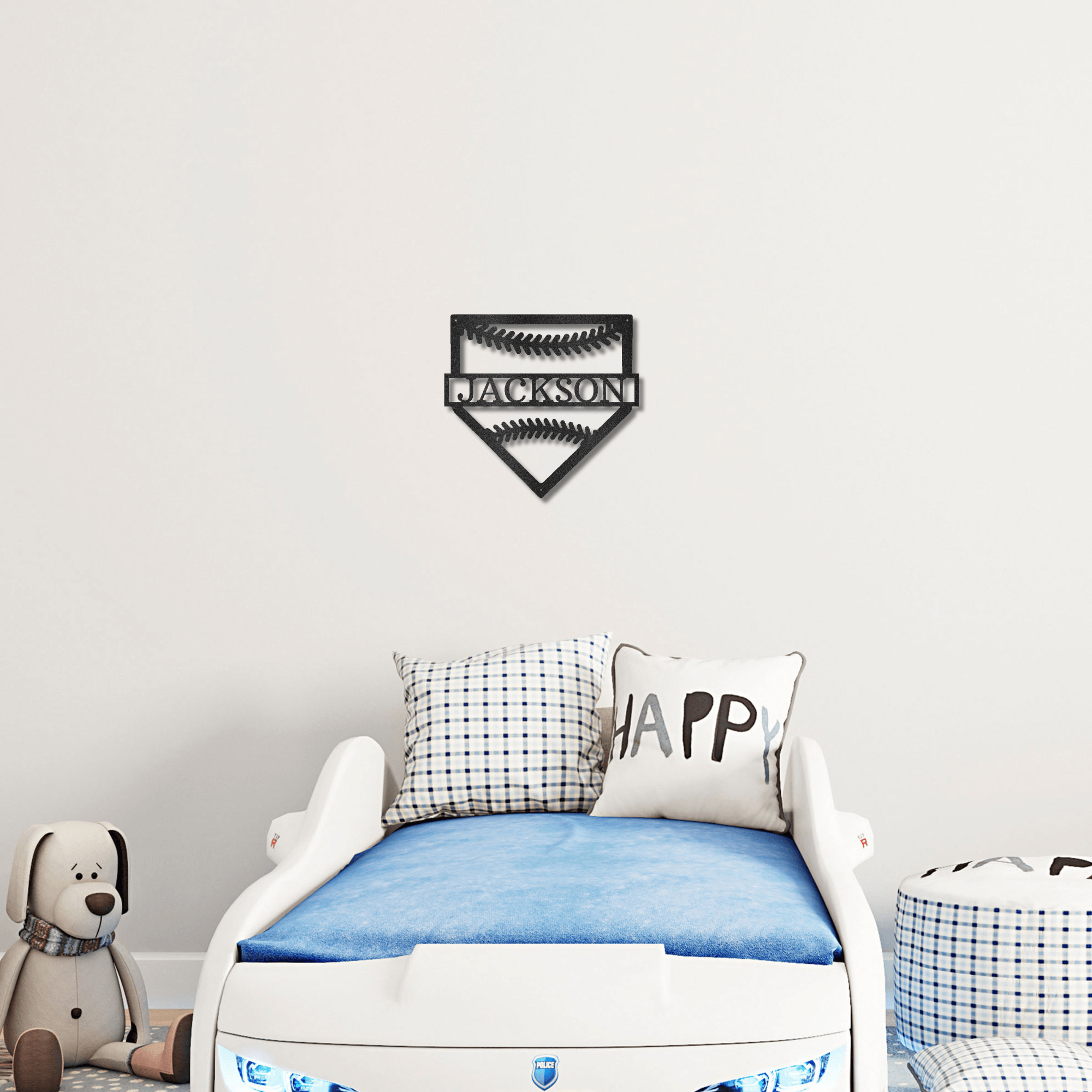 Baseball Home Plate Personalized Name Metal Art Wall Sign - Mallard Moon Gift Shop