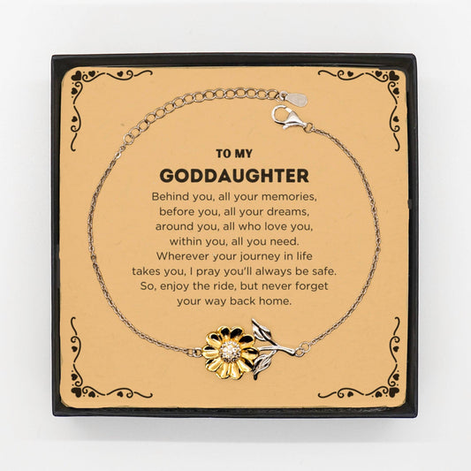 To My Goddaughter Gifts, Inspirational Goddaughter Sunflower Bracelet, Sentimental Birthday Christmas Unique Gifts For Goddaughter Behind you, all your memories, before you, all your dreams, around you, all who love you, within you, all you need - Mallard Moon Gift Shop