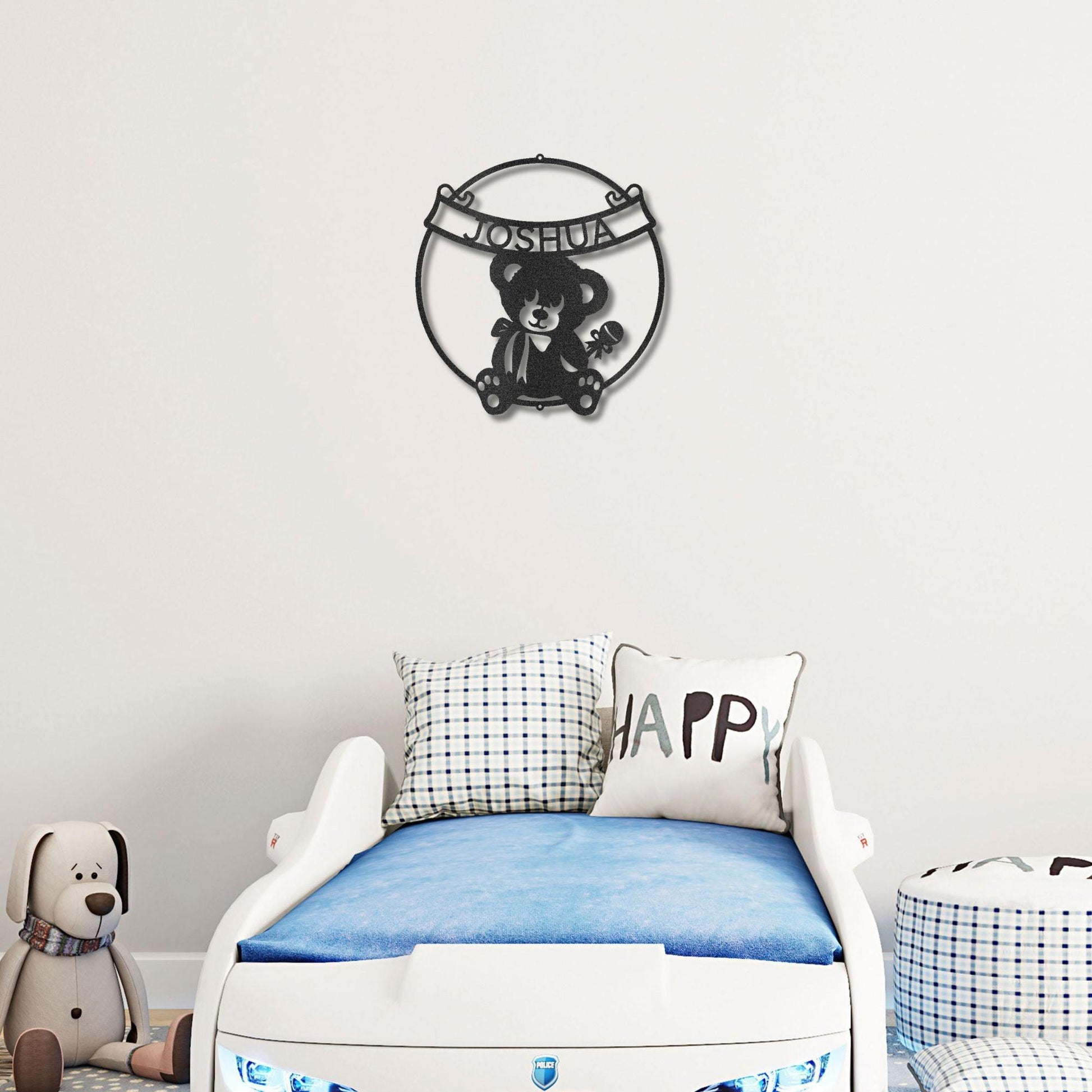 Cherished Teddy Bear: Personalized Metal Name Sign for Children - Mallard Moon Gift Shop