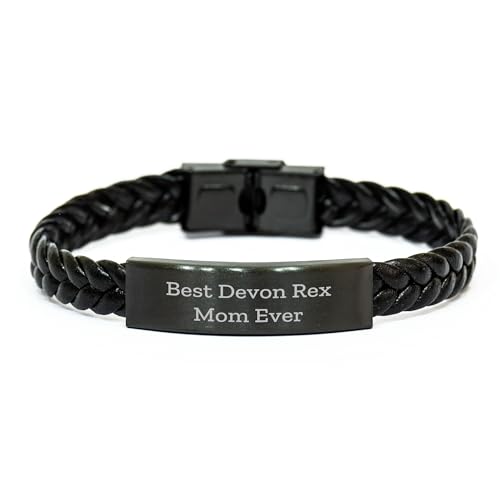 Spring Pet Products Devon Rex Cat Mom Ever Interlaced Leather Birthday Unique Gift, Funny Quote 'Best Devon Rex Mom Ever' Stainless Steel PU Leather 7.87in for Friends Family Coworkers - Mallard Moon Gift Shop