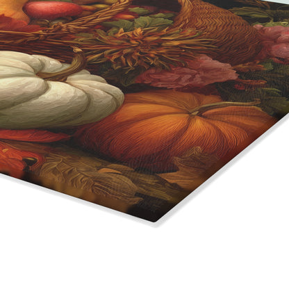 Autumn Harvest Glass Cutting Board — Thanksgiving Cornucopia Kitchen Decor
