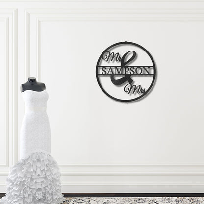 Mr and Mrs Circle Custom Name Steel Wall Sign - Mallard Moon Gift Shop