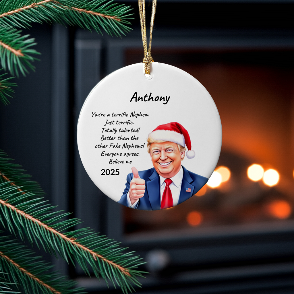 Personalized Nephew - Niece Trump Christmas Ornament – Funny Santa Thumbs-Up Holiday Gift – Custom Name & Year Keepsake for Nephews