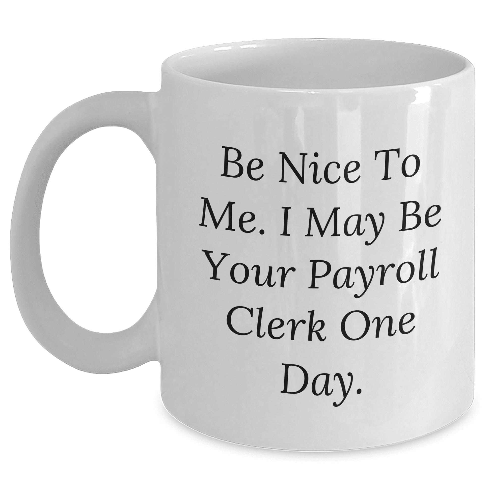 Be Nice To Me I May Be Your Payroll Clerk One Day Funny White Coffee Mug Gifts for Payroll Clerk Mom - Mallard Moon Gift Shop