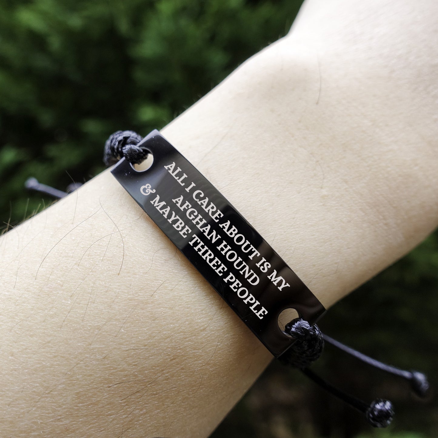 Funny Afghan Hound Dog Adjustable Interlaced Black Rope Engraved Bracelet - All I Care About Is My Afghan Hound and  Maybe Three People - Mallard Moon Gift Shop