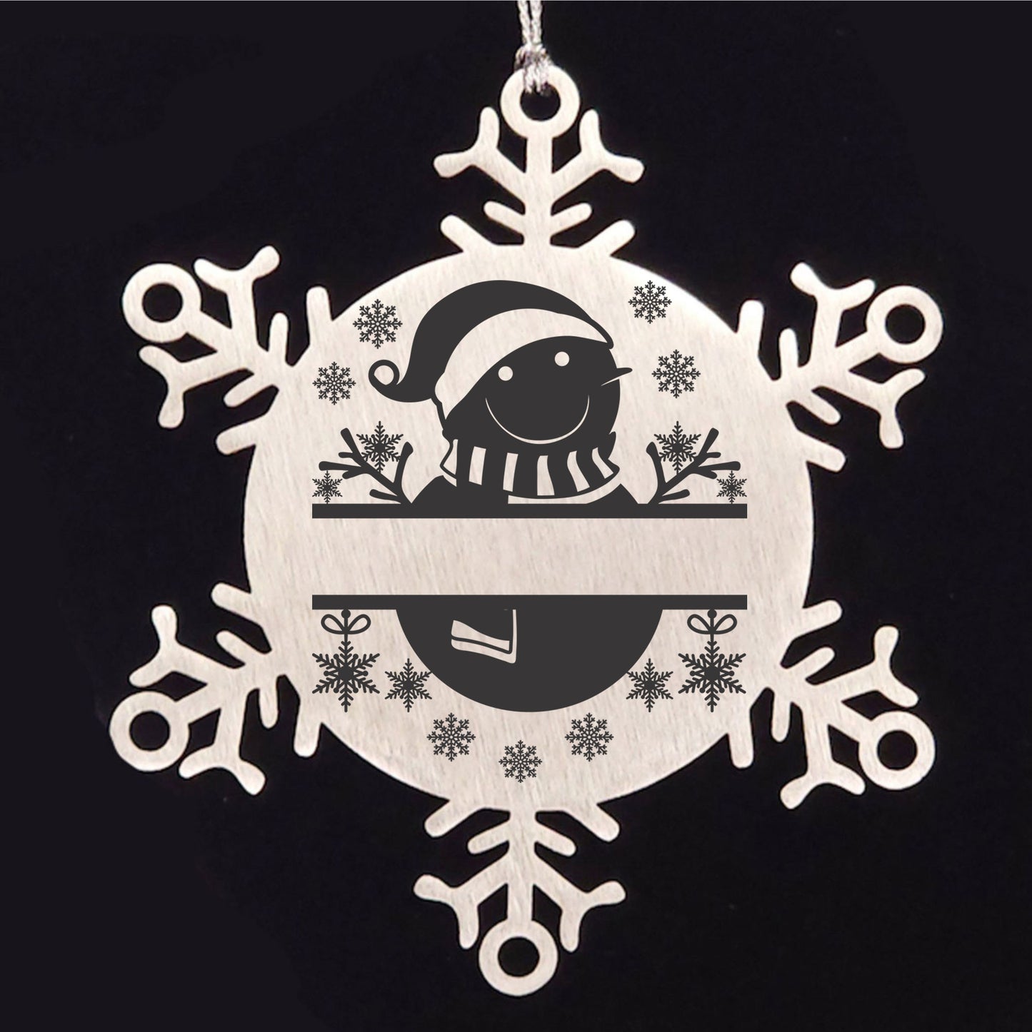 Personalized Snowman Snowflake Tree Ornament Family Name Laser Engraved Stainless Steel - Mallard Moon
