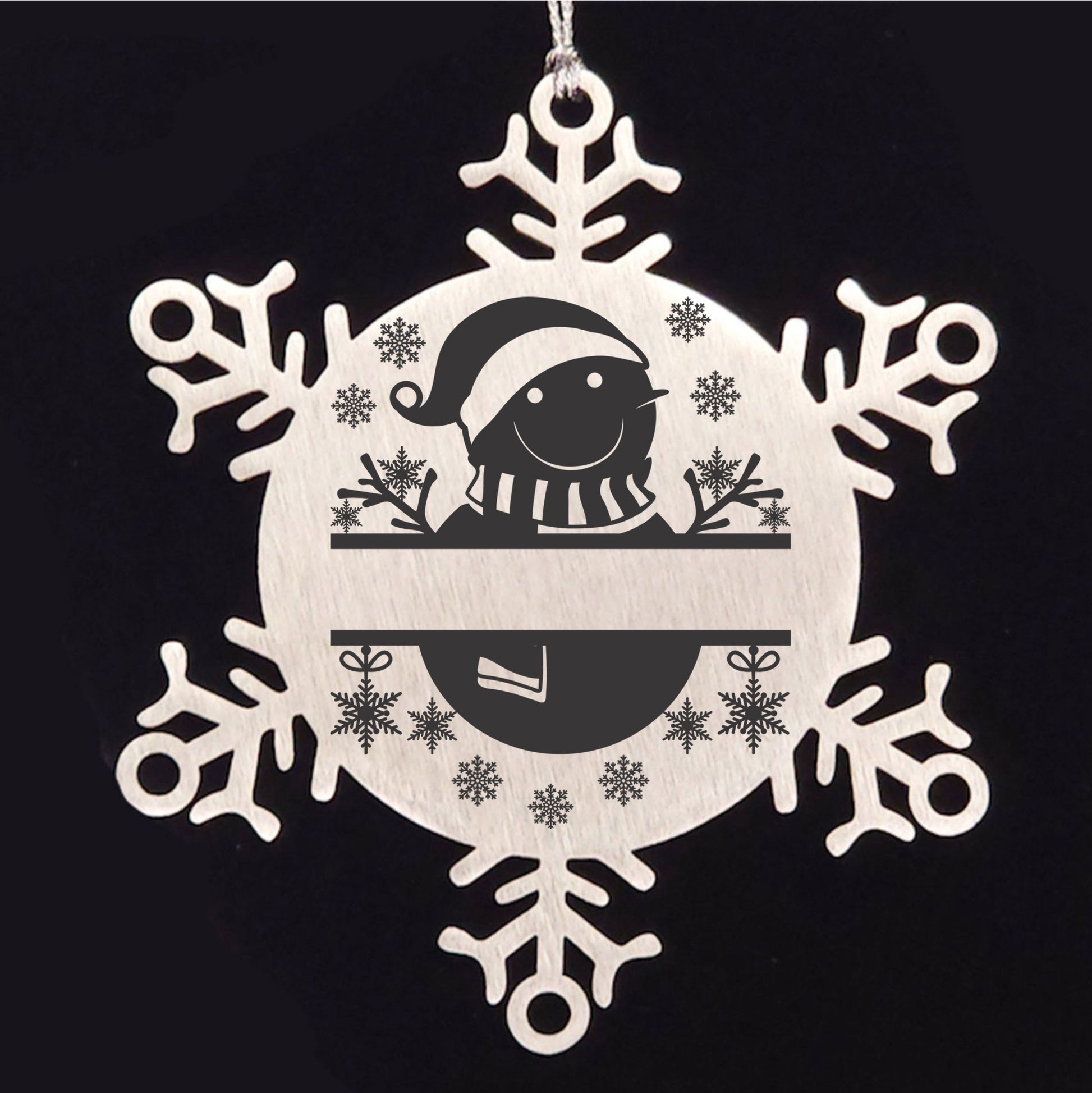 Personalized Snowman Snowflake Tree Ornament Family Name Laser Engraved Stainless Steel - Mallard Moon