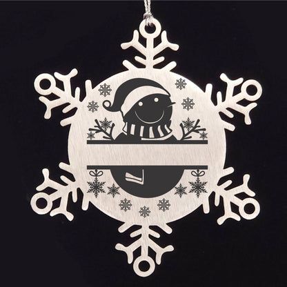 Personalized Snowman Snowflake Tree Ornament Family Name Laser Engraved Stainless Steel - Mallard Moon