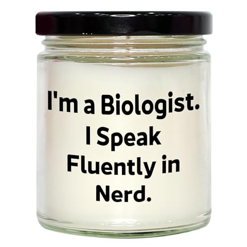 Christmas Unique Gifts for Biologists - I'm A Biologist. I Speak Fluently in Nerd. 9oz Vanilla Soy Candle, Hand-Poured, Soy Wax, Black Lid, Sublimation Printed - Mallard Moon Gift Shop