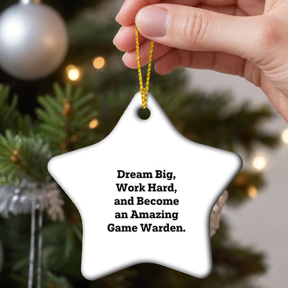 Gifts from Family, 'Dream Big, Work Hard, And Become An Amazing Game Warden.' Inspirational Star Ornament for Game Wardens, Christmas Unique Gifts for Men, Women, Friends, Coworkers, Family